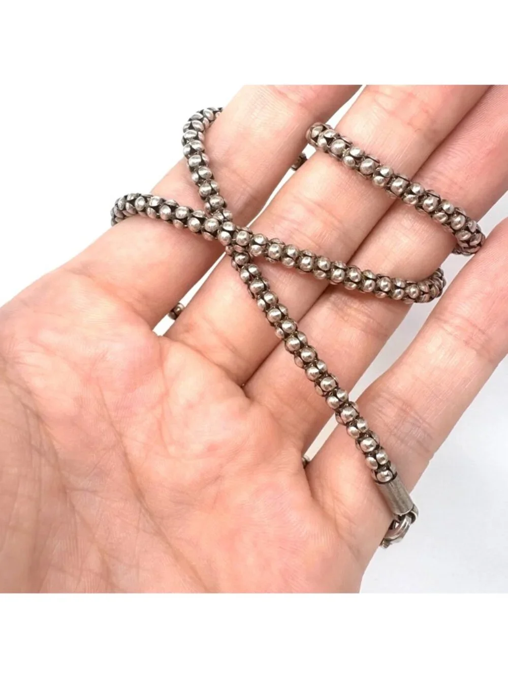 Popcorn Chain Necklace Lobster Clasp Sterling Silver 925 Size 16